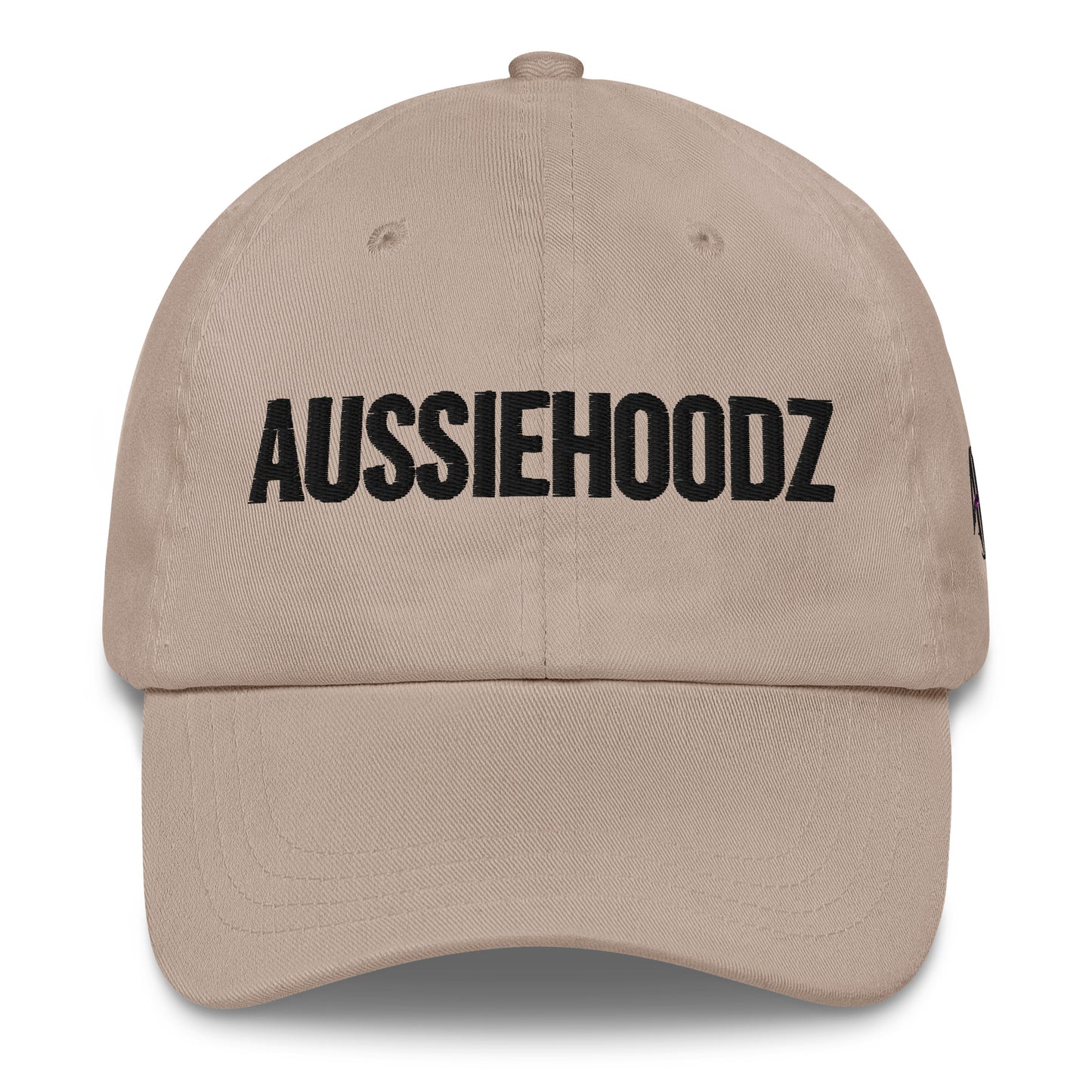 Stone Beige Dad Hat – Triple Embroidery (AUSSIEHOODZ | Crown | AH)