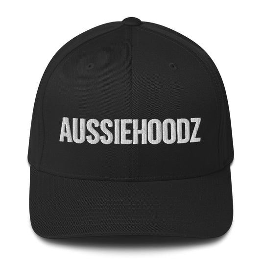 Black Flexfit Cap – Triple Embroidery (AUSSIEHOODZ | Crown | AH)